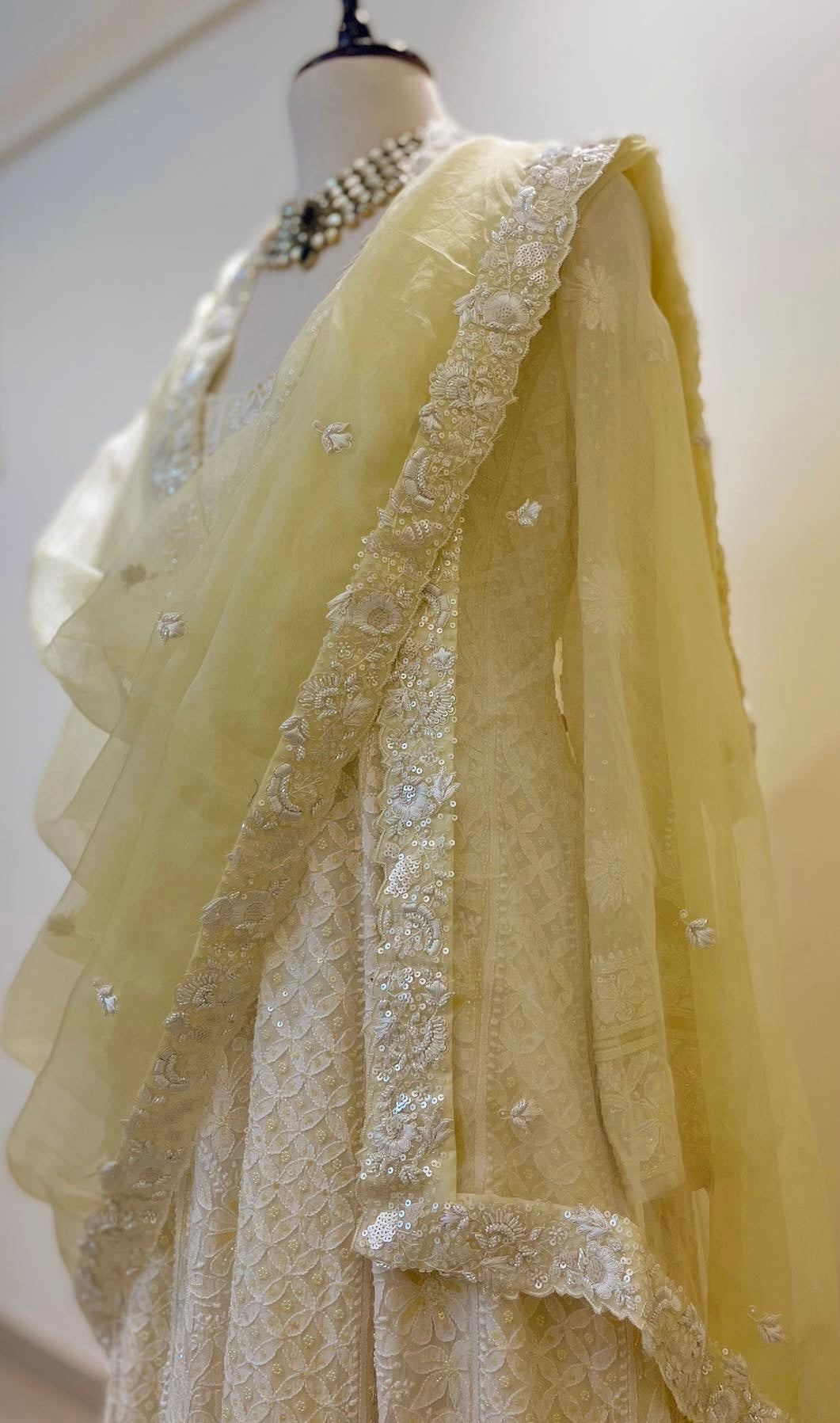 CHIKANKARI ANARKALI WITH SHARARA WITH DETAILED SEQUIN & RESHAM WORK