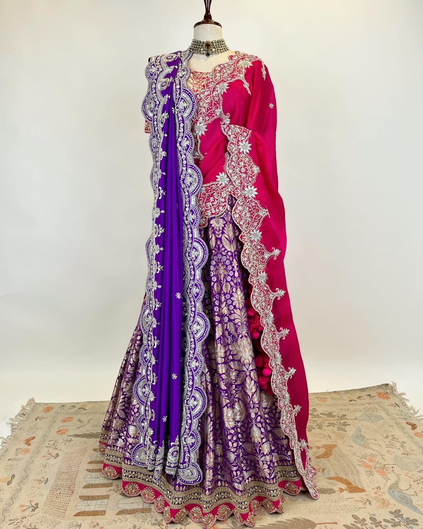 KADWA BANARASI GANGA JAMUNA WEAVE LEHENGA IN DABKA SAADI ZARDOSI & MARODI WORK