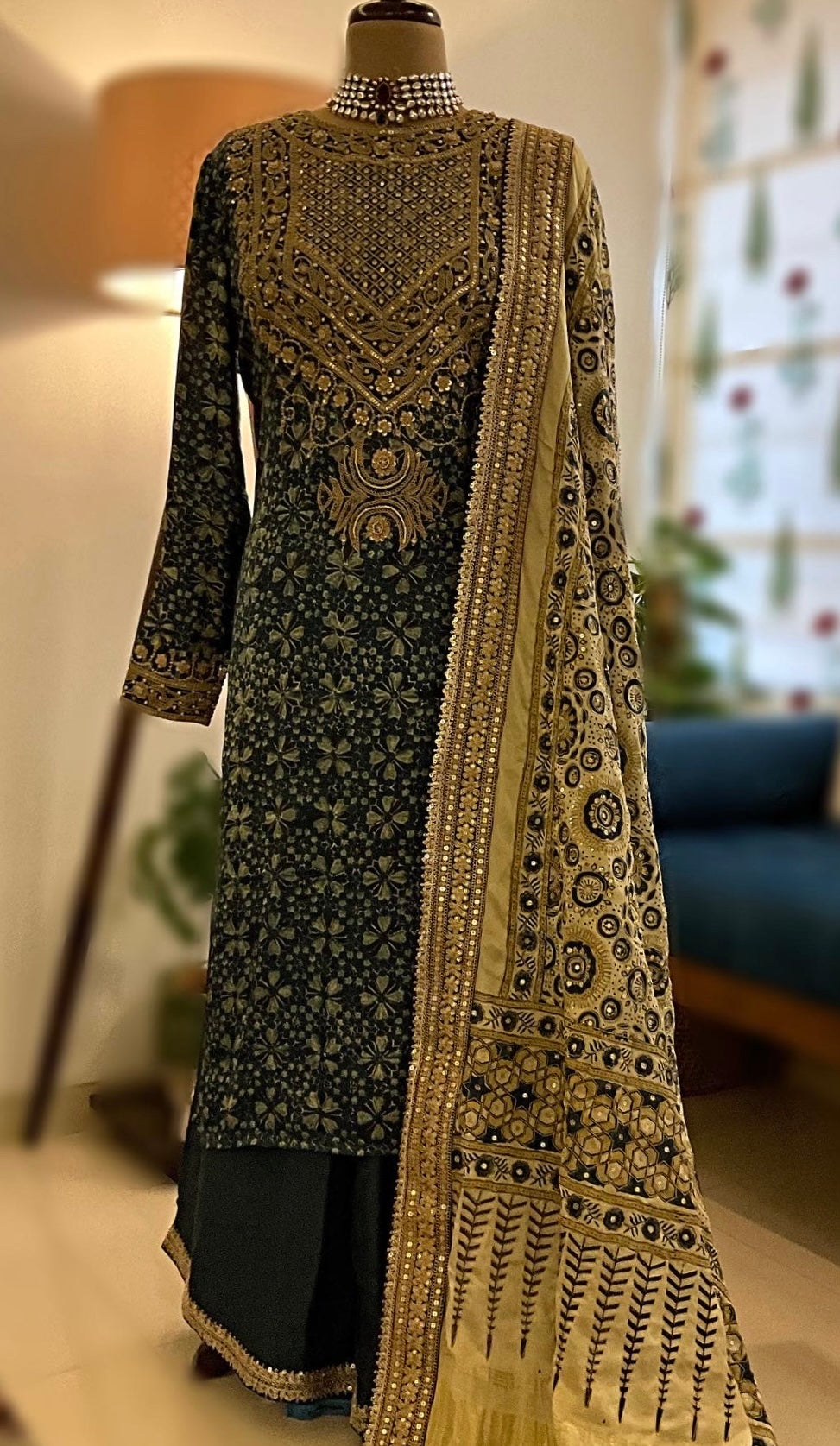 AJRAKH ON AJRAKH WITH ZARI WORK KURTA SET