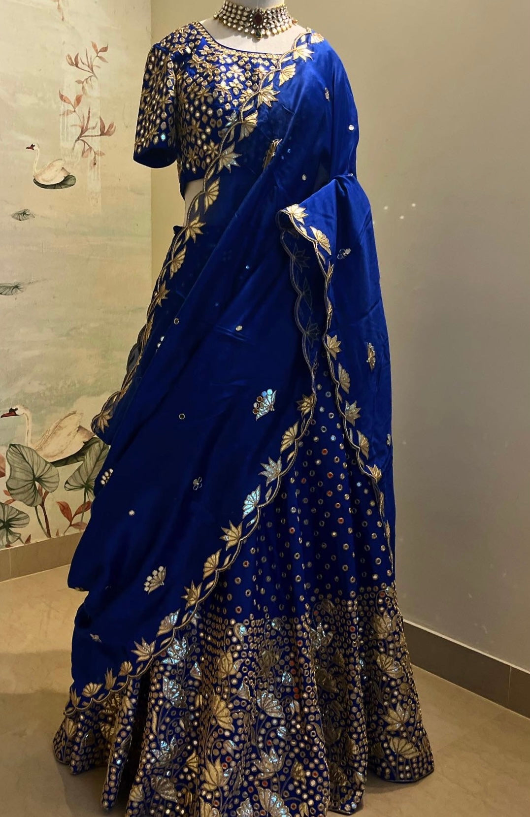 ROYAL BLUE KAMAL TALAI  LEHENGA IN MIRROR & GOTA WORK