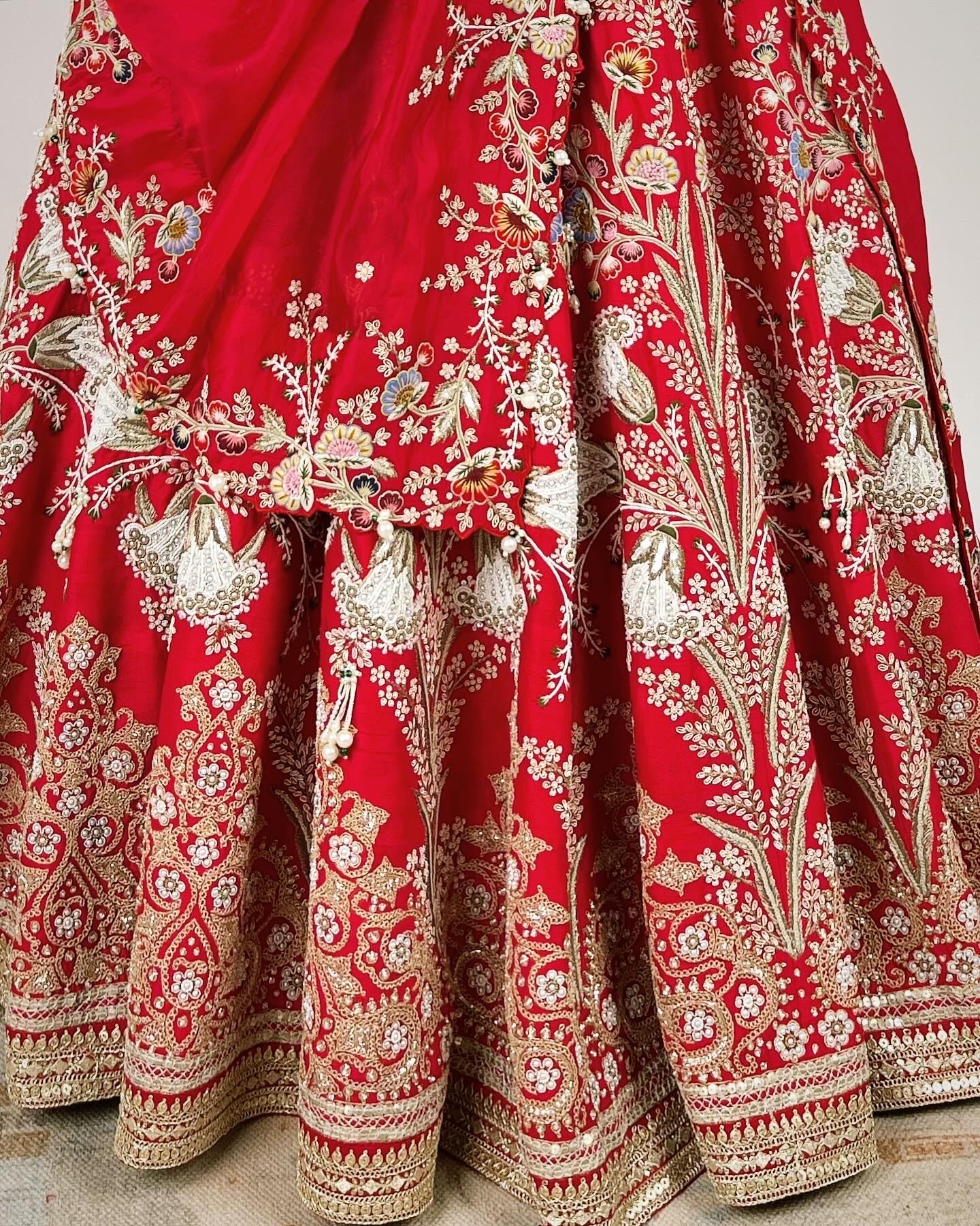 BRIDAL RED LEHENGA WITH DELICATE RESHAM, MARODI & ZARDOSI WORK WITH 2 DUPATTAS