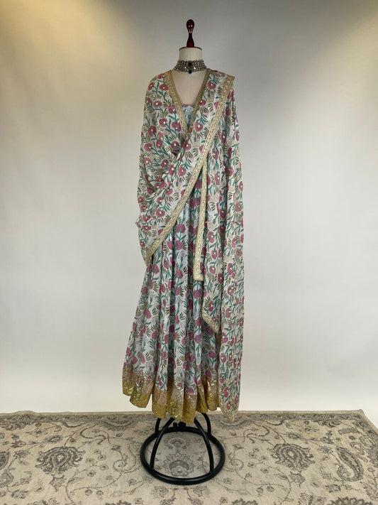 BLOCK PRINT CHANDERI ANARKALI SET
