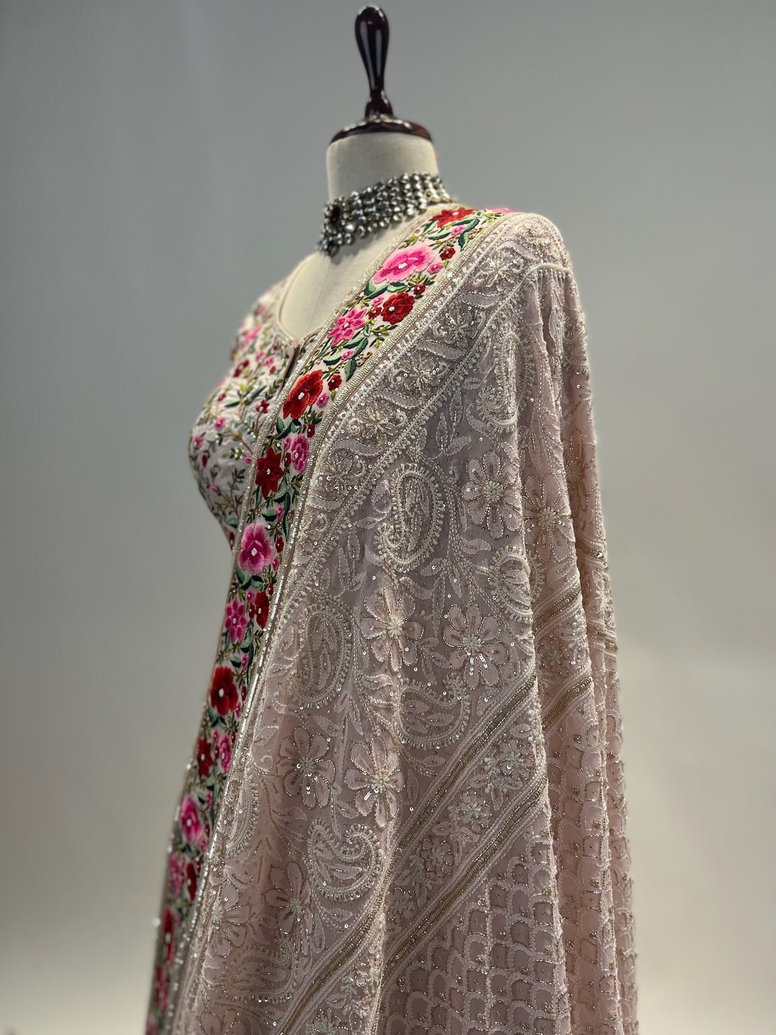 DO TAAR CHIKANKARI LEHENGA WITH EK TAAR GARA & SEQUIN DETAIL