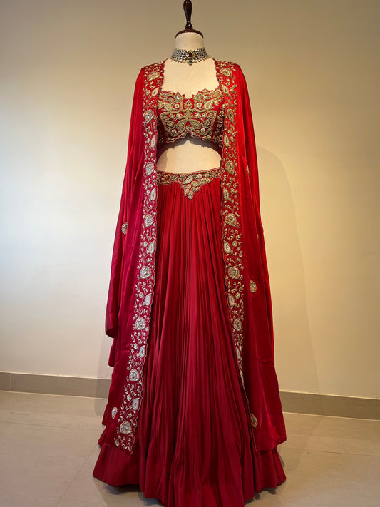 DEEP RED ZARDOSI CUTWORK LEHENGA