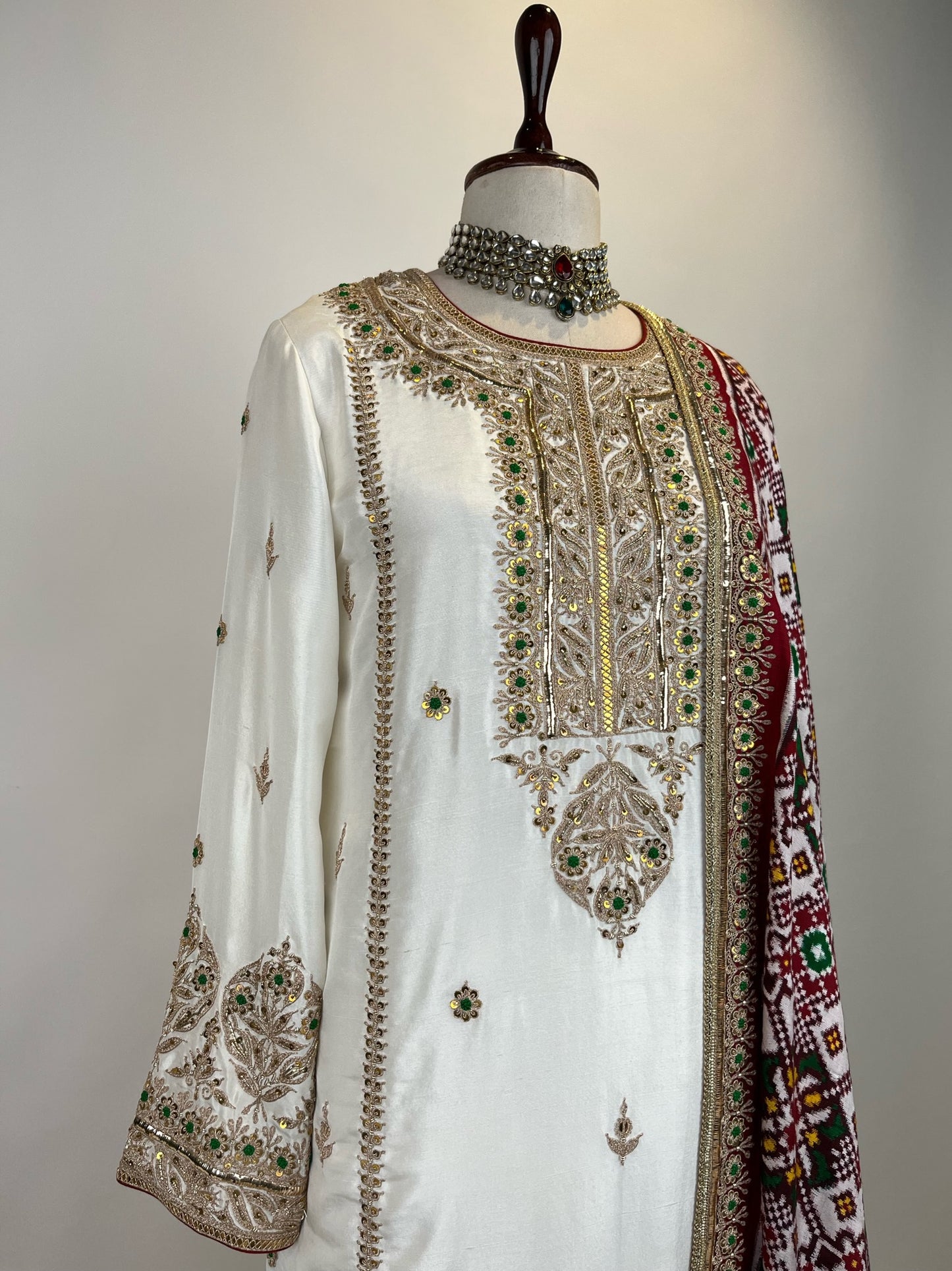 KURTA ENSEMBLE IN MARODI WORK WITH DOUBLE IKAT PATAN PATOLA DUPATTA