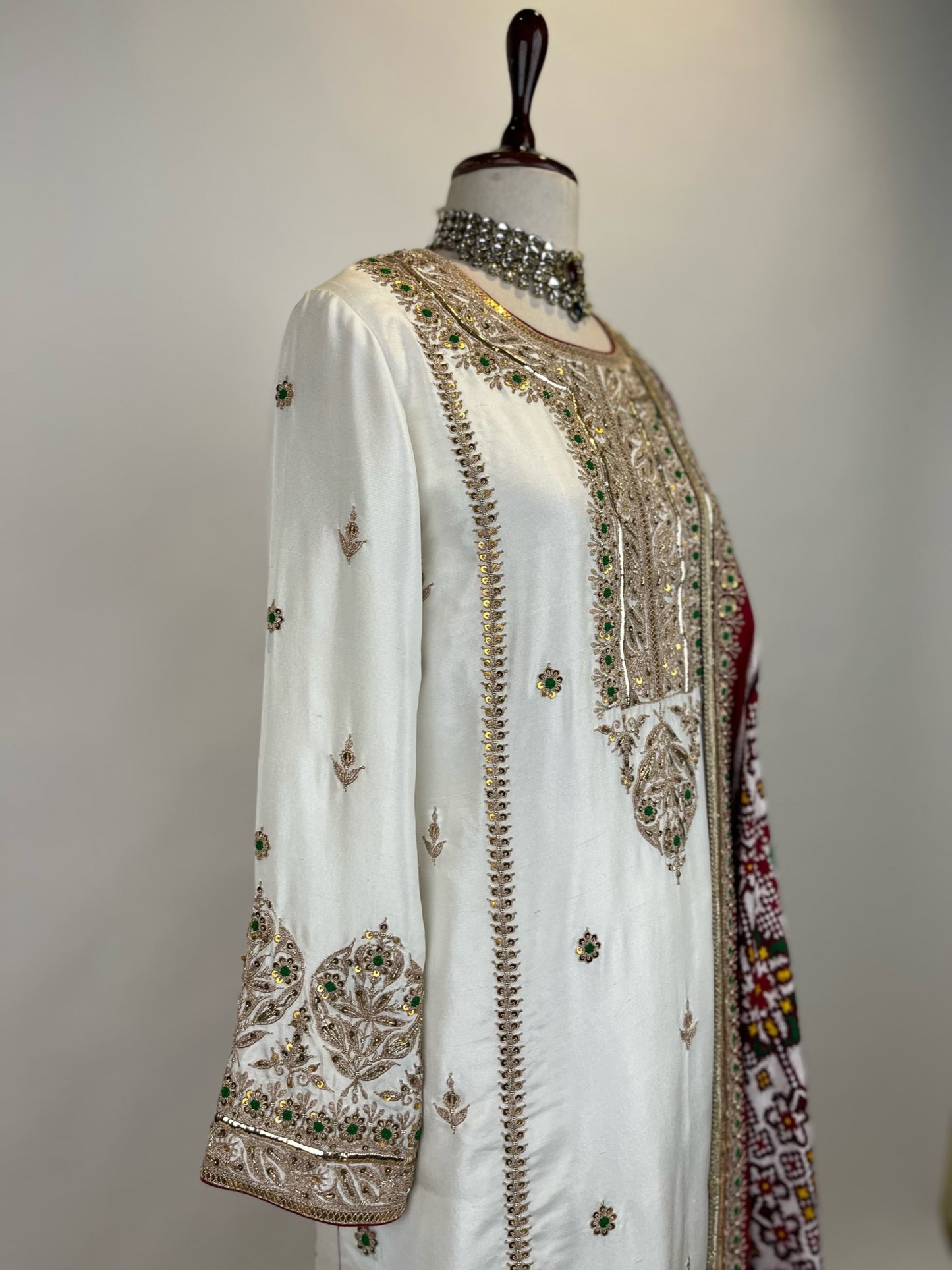 KURTA ENSEMBLE IN MARODI WORK WITH DOUBLE IKAT PATAN PATOLA DUPATTA