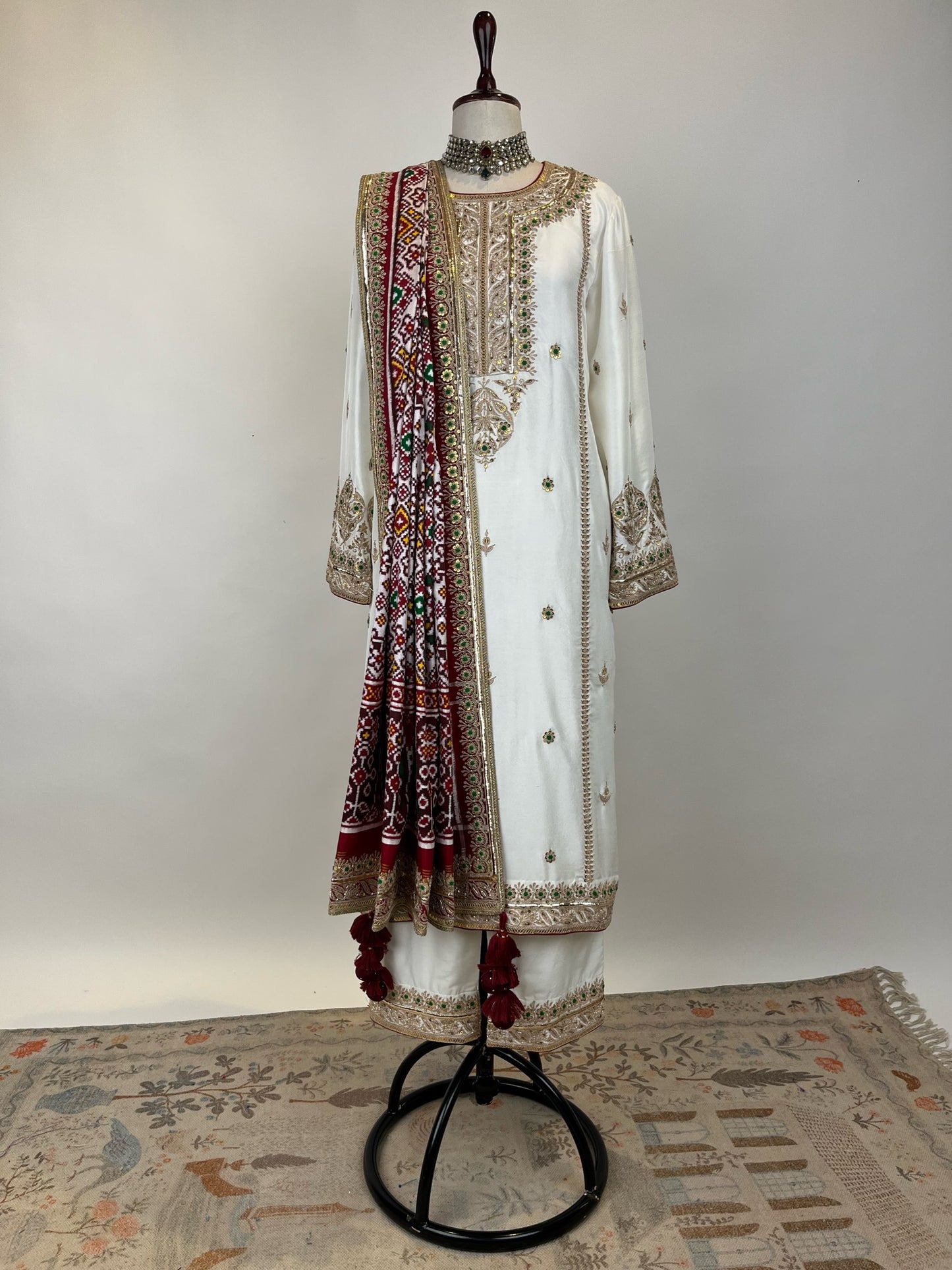 KURTA ENSEMBLE IN MARODI WORK WITH DOUBLE IKAT PATAN PATOLA DUPATTA