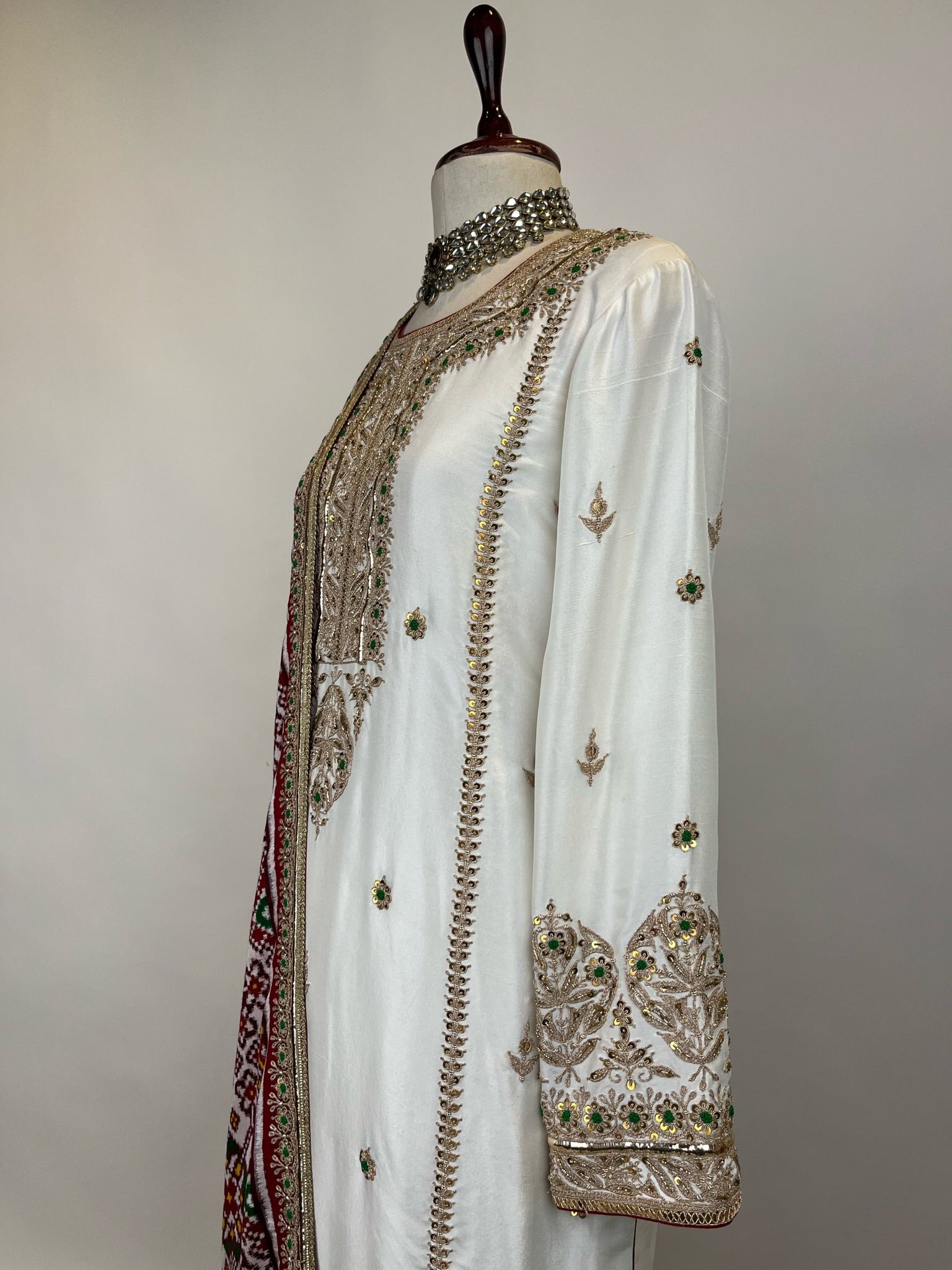 KURTA ENSEMBLE IN MARODI WORK WITH DOUBLE IKAT PATAN PATOLA DUPATTA