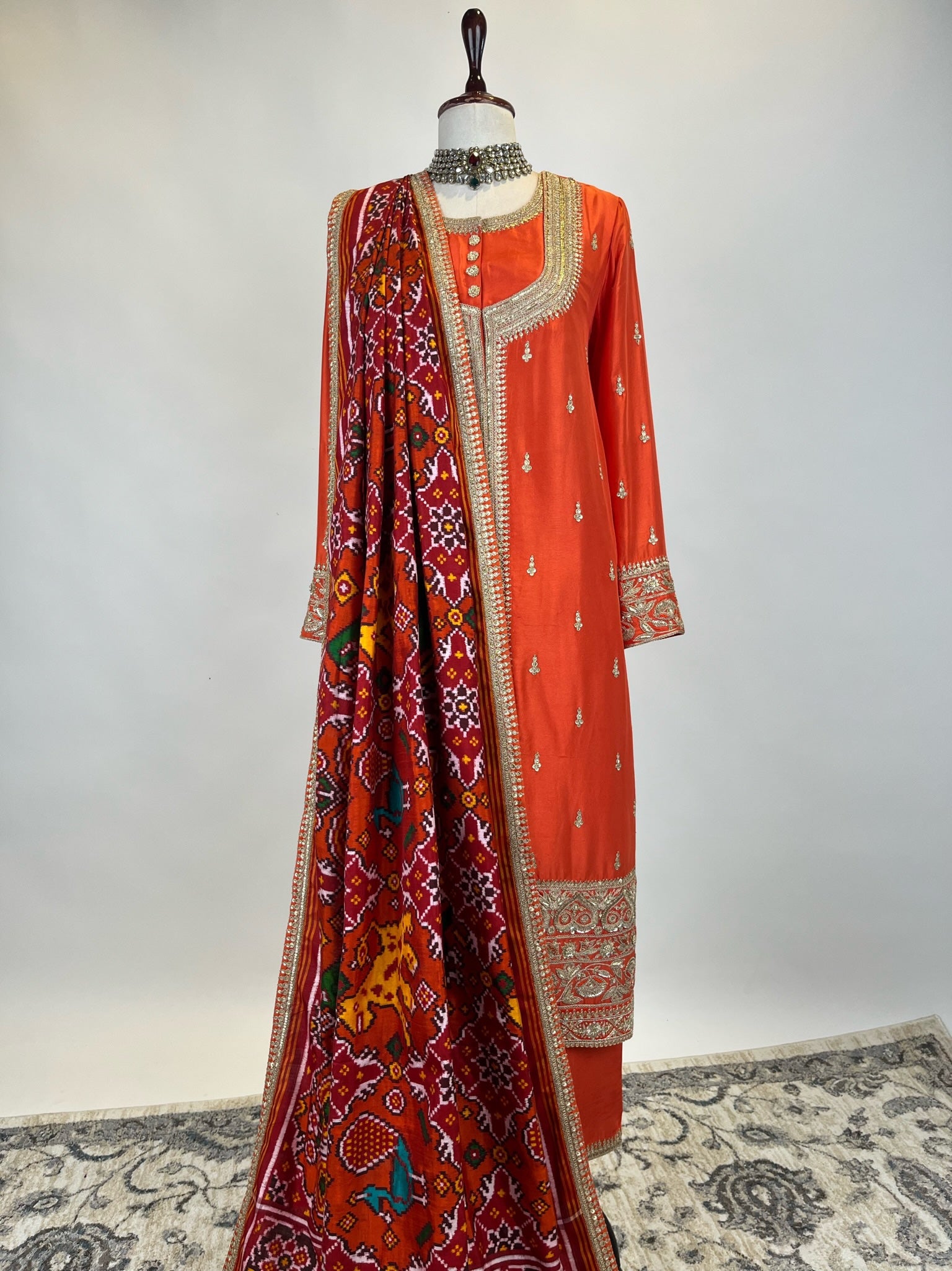 KURTA ENSEMBLE WITH PATAN PATOLA DUPATTA & MARODI WORK