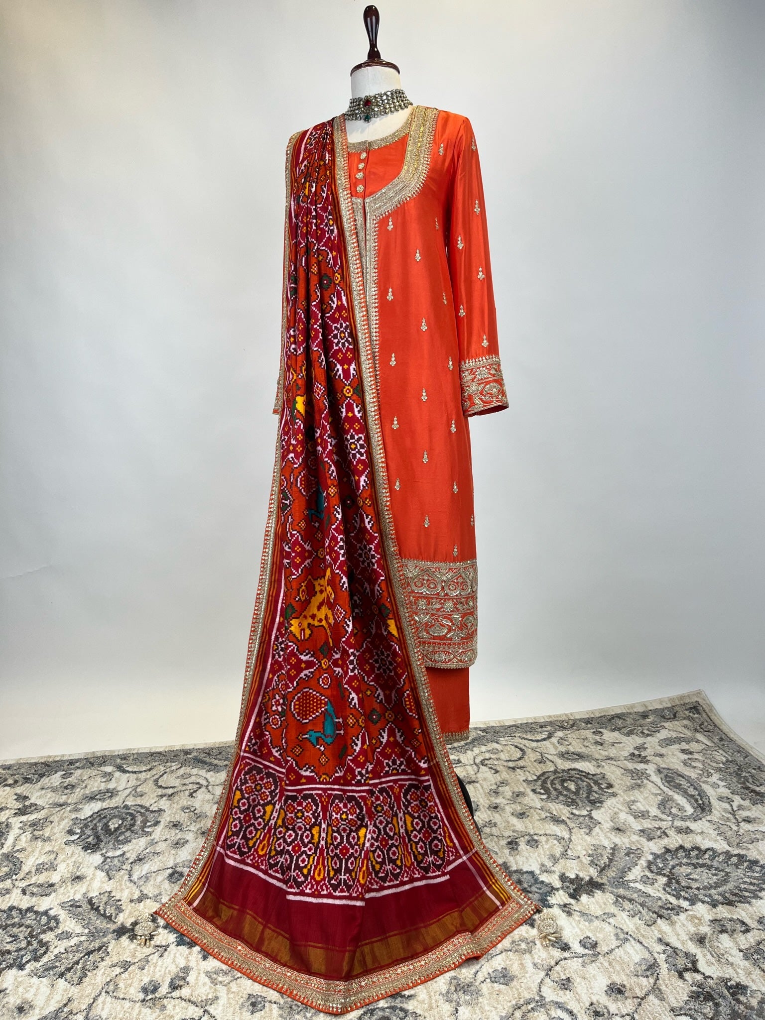 KURTA ENSEMBLE WITH PATAN PATOLA DUPATTA & MARODI WORK