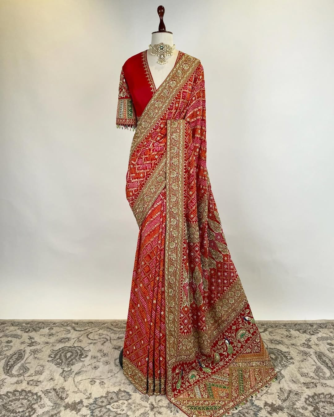 RAI BANDHEJ BENARASI SAREE WITH MARODI ZARDOSI AND RESHAM WORK PAIRED WITH BLOUSE