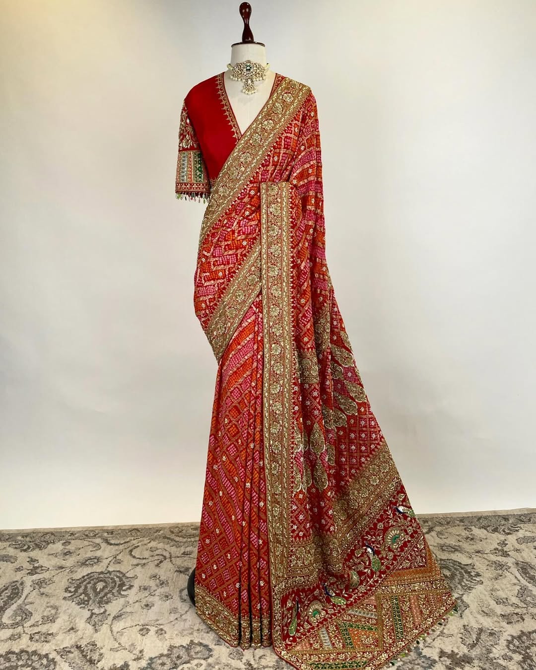 RAI BANDHEJ BENARASI SAREE WITH MARODI ZARDOSI AND RESHAM WORK PAIRED WITH BLOUSE