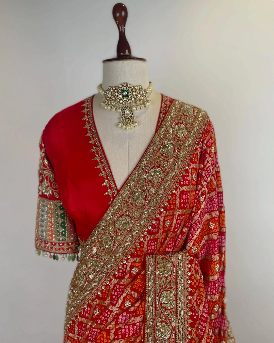 RAI BANDHEJ BENARASI SAREE WITH MARODI ZARDOSI AND RESHAM WORK PAIRED WITH BLOUSE