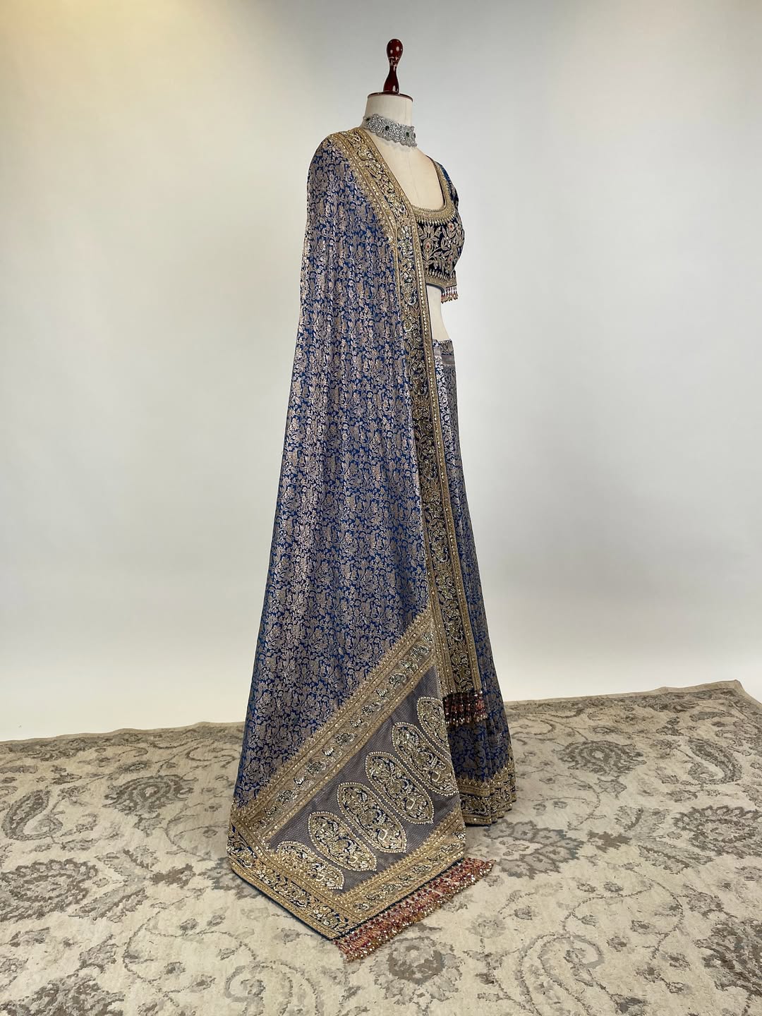 SHIKARGAH BROCADE SAREE FEATURING ZARDOSI AND MARODI BORDER SIGNATURE PALLA PAIRED WITH VELVET MARODI JAAL WORK BLOUSE