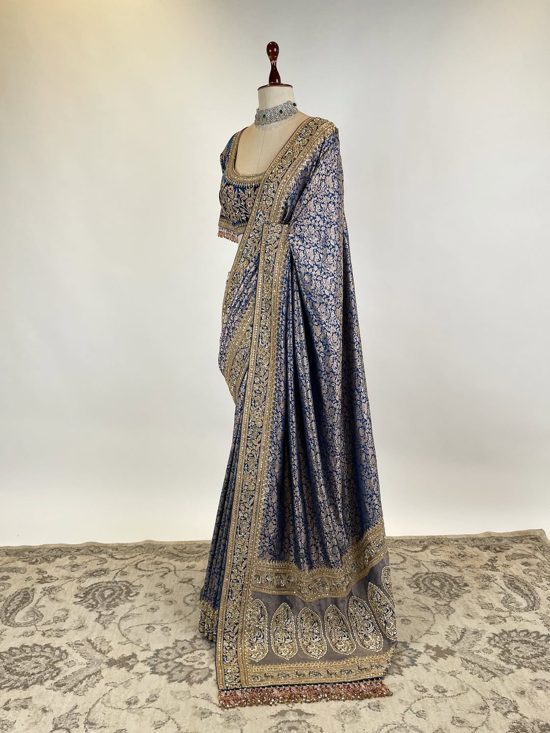 SHIKARGAH BROCADE SAREE FEATURING ZARDOSI AND MARODI BORDER SIGNATURE PALLA PAIRED WITH VELVET MARODI JAAL WORK BLOUSE