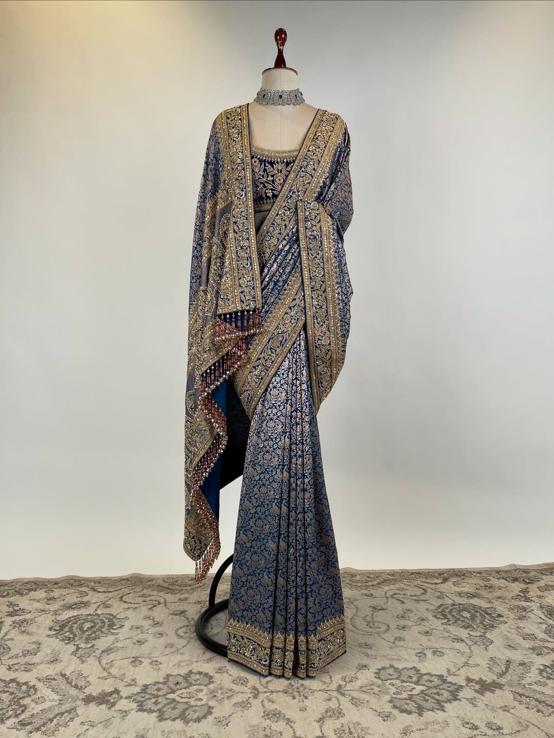 SHIKARGAH BROCADE SAREE FEATURING ZARDOSI AND MARODI BORDER SIGNATURE PALLA PAIRED WITH VELVET MARODI JAAL WORK BLOUSE