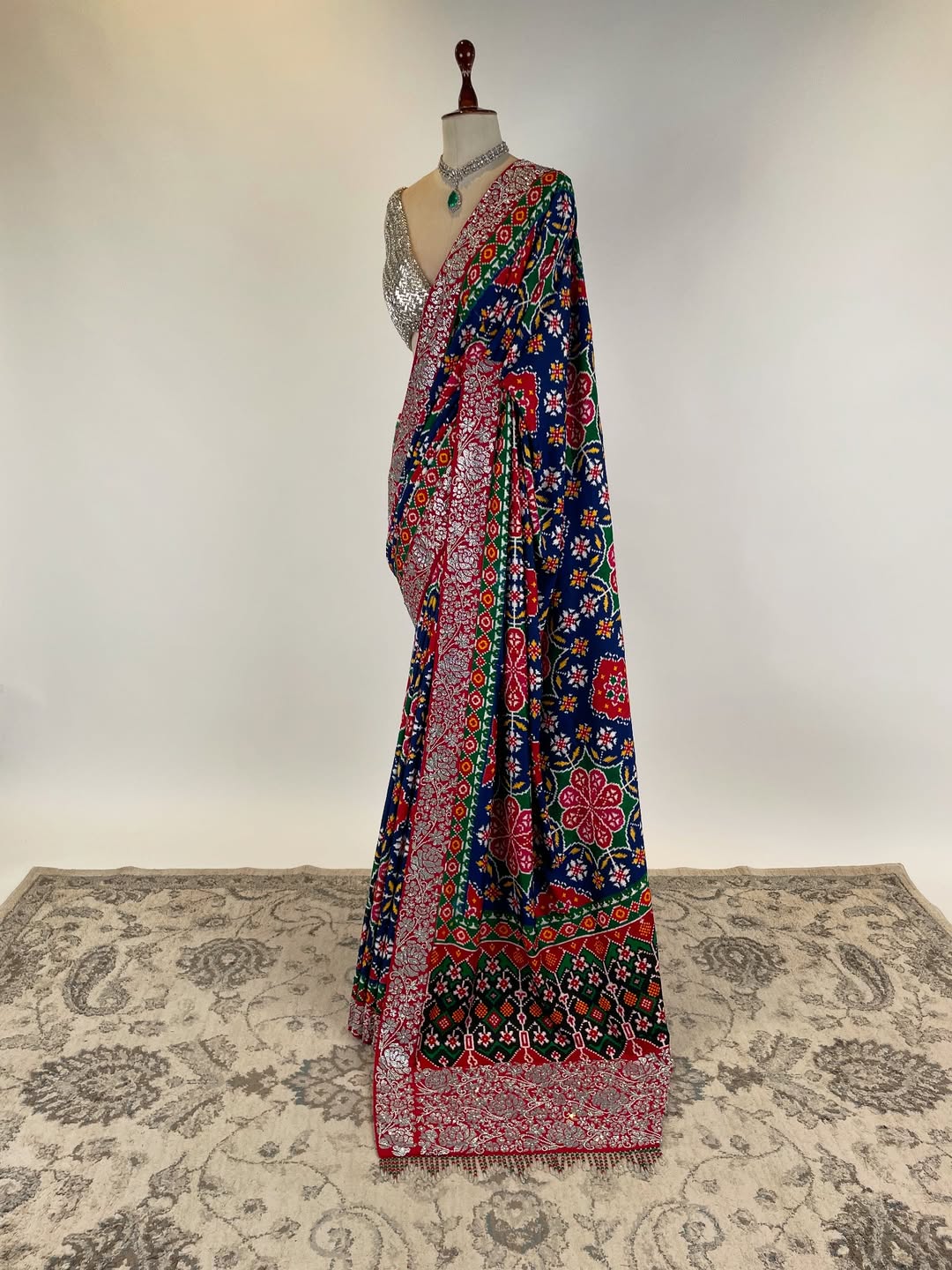 DOUBLE IKAT PATAN PATOLA SAREE WITH SWAROVSKI STONE STUDDED BORDER AND BLOUSE