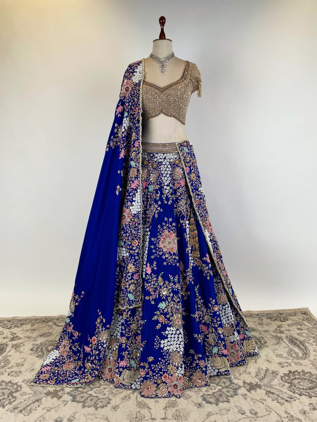 ROYAL BLUE LEHENGA SET FEATURING THE FINEST MARODI RESHAM PEARL AND ZARI KASAB WORK