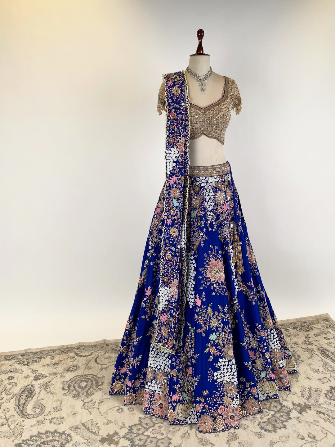 ROYAL BLUE LEHENGA SET FEATURING THE FINEST MARODI RESHAM PEARL AND ZARI KASAB WORK