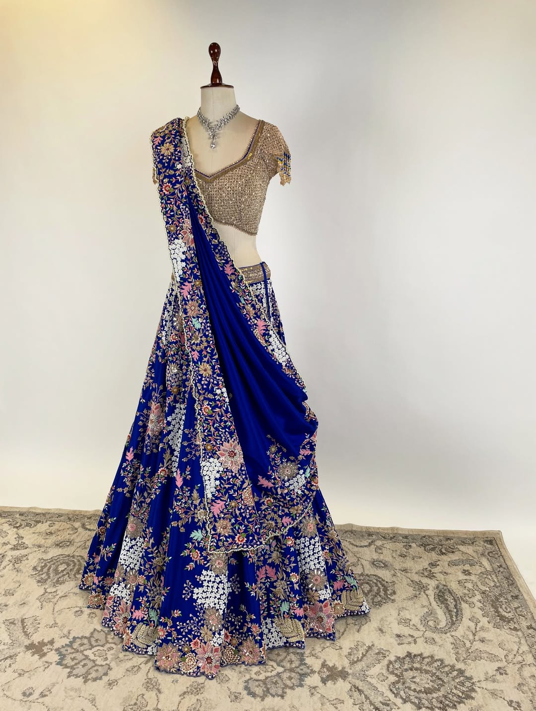 ROYAL BLUE LEHENGA SET FEATURING THE FINEST MARODI RESHAM PEARL AND ZARI KASAB WORK