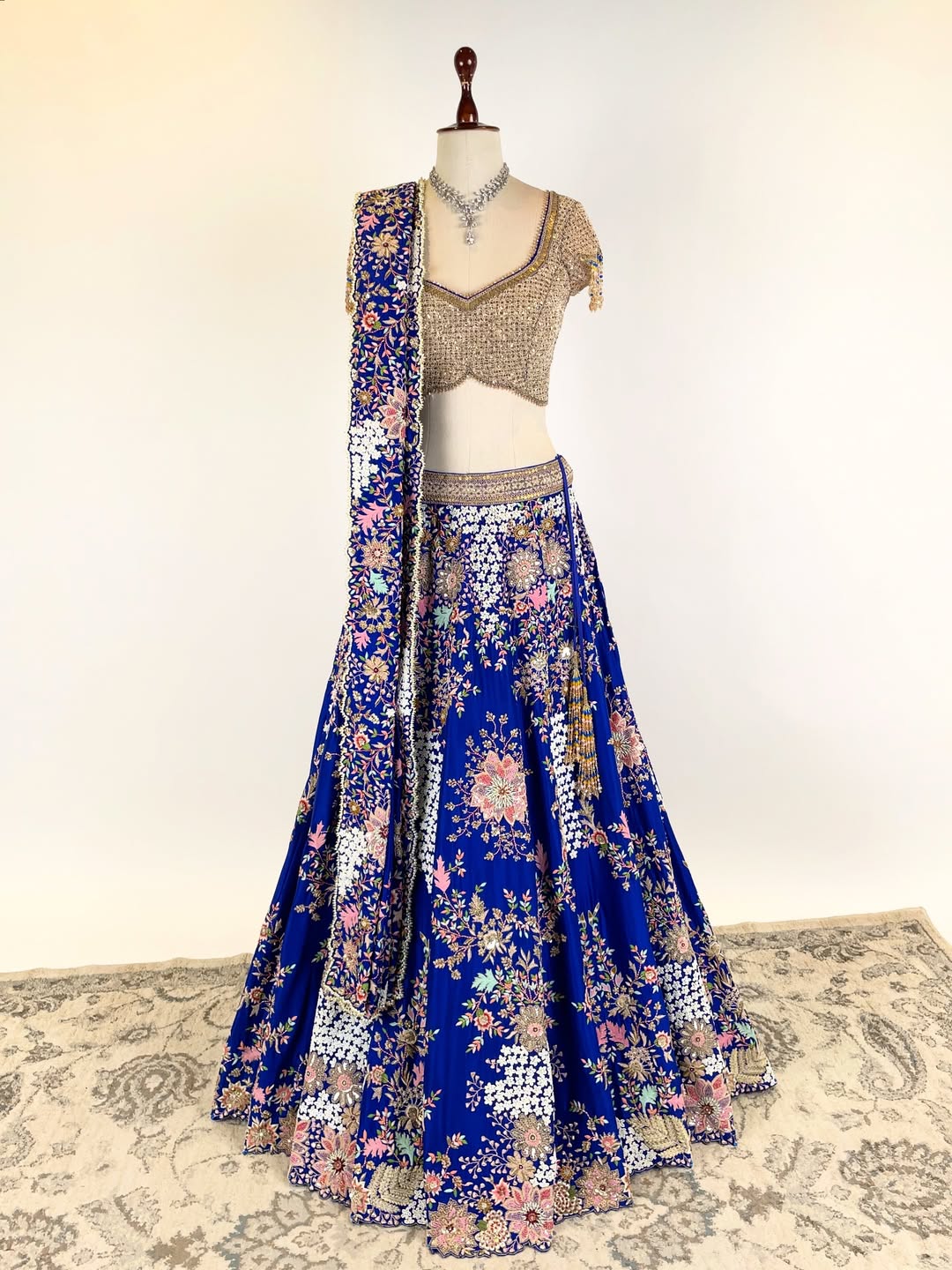 ROYAL BLUE LEHENGA SET FEATURING THE FINEST MARODI RESHAM PEARL AND ZARI KASAB WORK