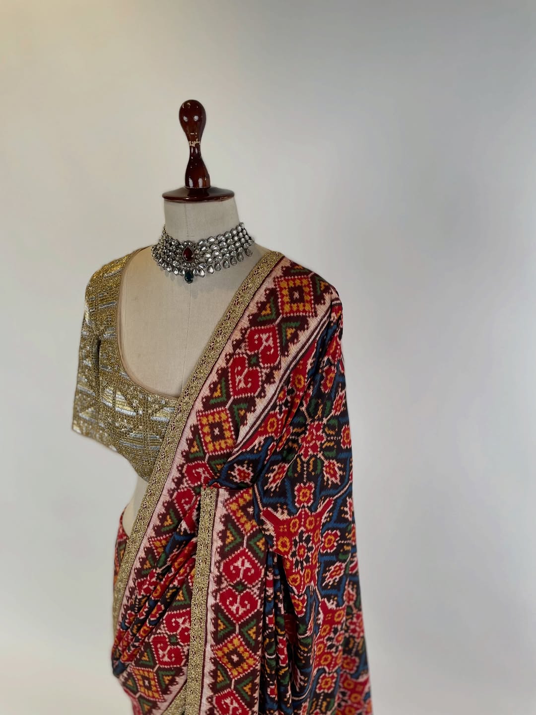 DOUBLE IKAT PATAN PATOLA IN VEGETABLE DYE WITH EXQUISITE HAWA KAAM SAREE BORDER AND BLOUSE