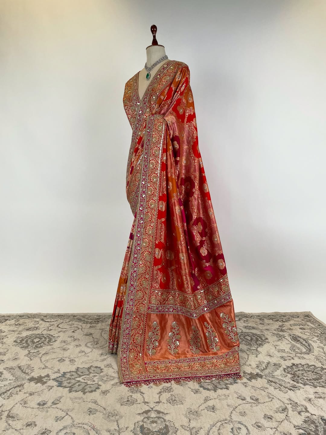 RANGKAT EMBROIDERED IN RAJPUTI DANKA, WITH GOTA and MARODI PAIRED WITH BLOUSE PIECE AND EMBROIDERED DUSHALA