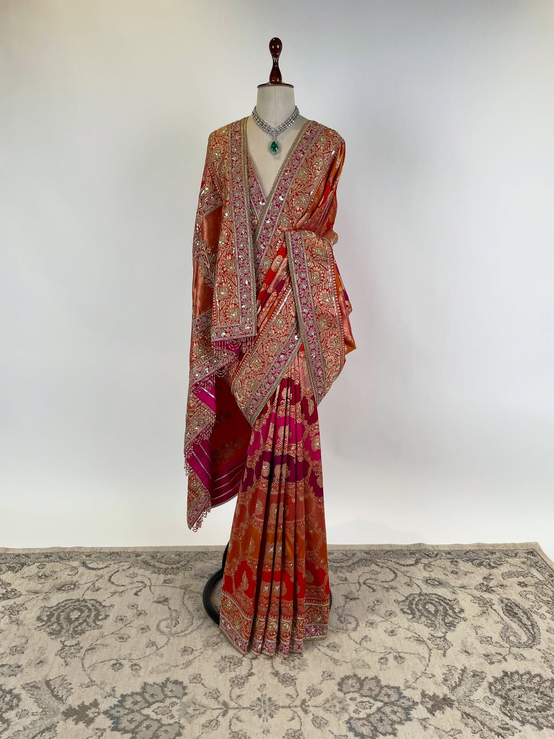 RANGKAT EMBROIDERED IN RAJPUTI DANKA, WITH GOTA and MARODI PAIRED WITH BLOUSE PIECE AND EMBROIDERED DUSHALA