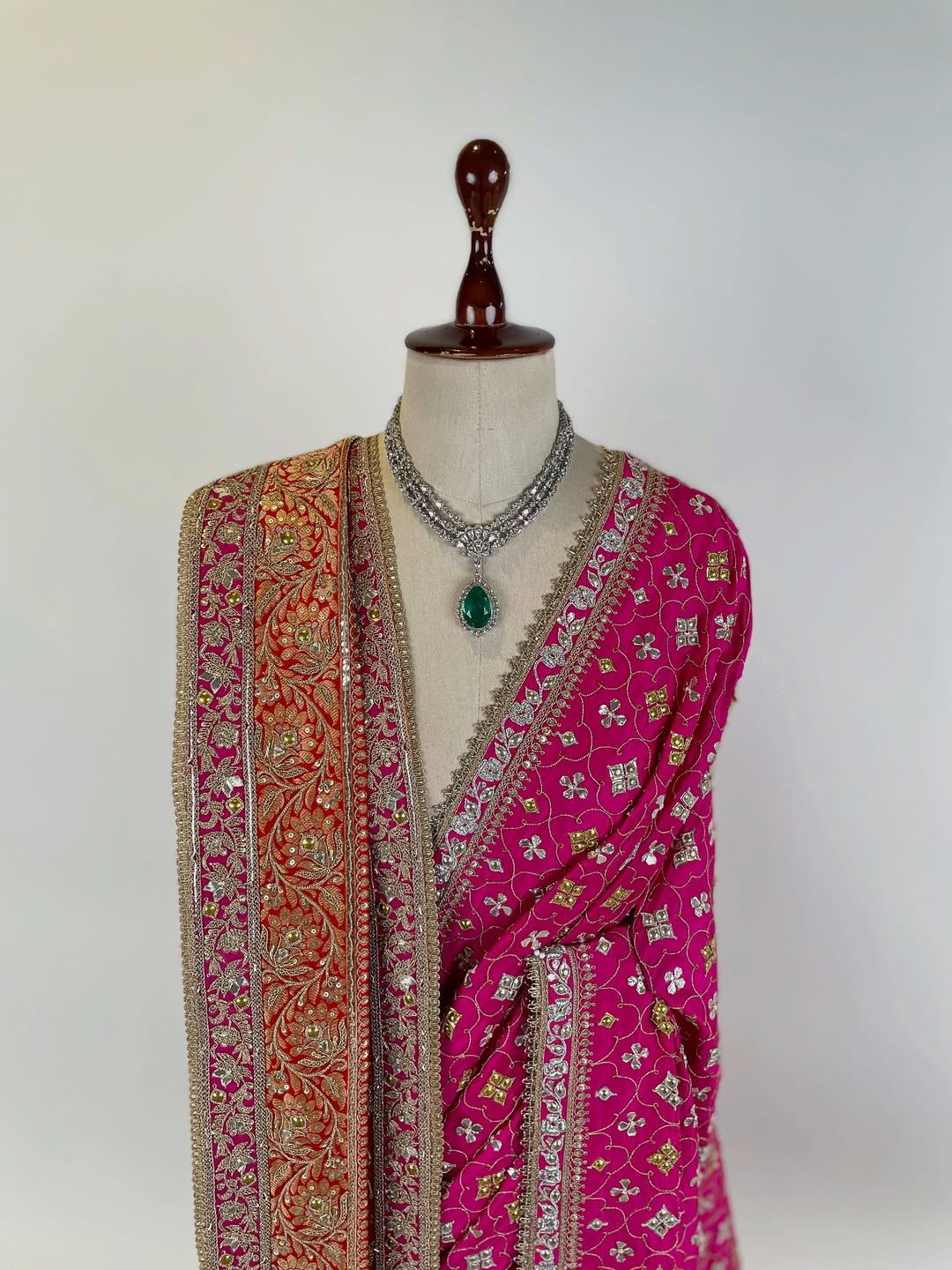 RANGKAT EMBROIDERED IN RAJPUTI DANKA, WITH GOTA and MARODI PAIRED WITH BLOUSE PIECE AND EMBROIDERED DUSHALA