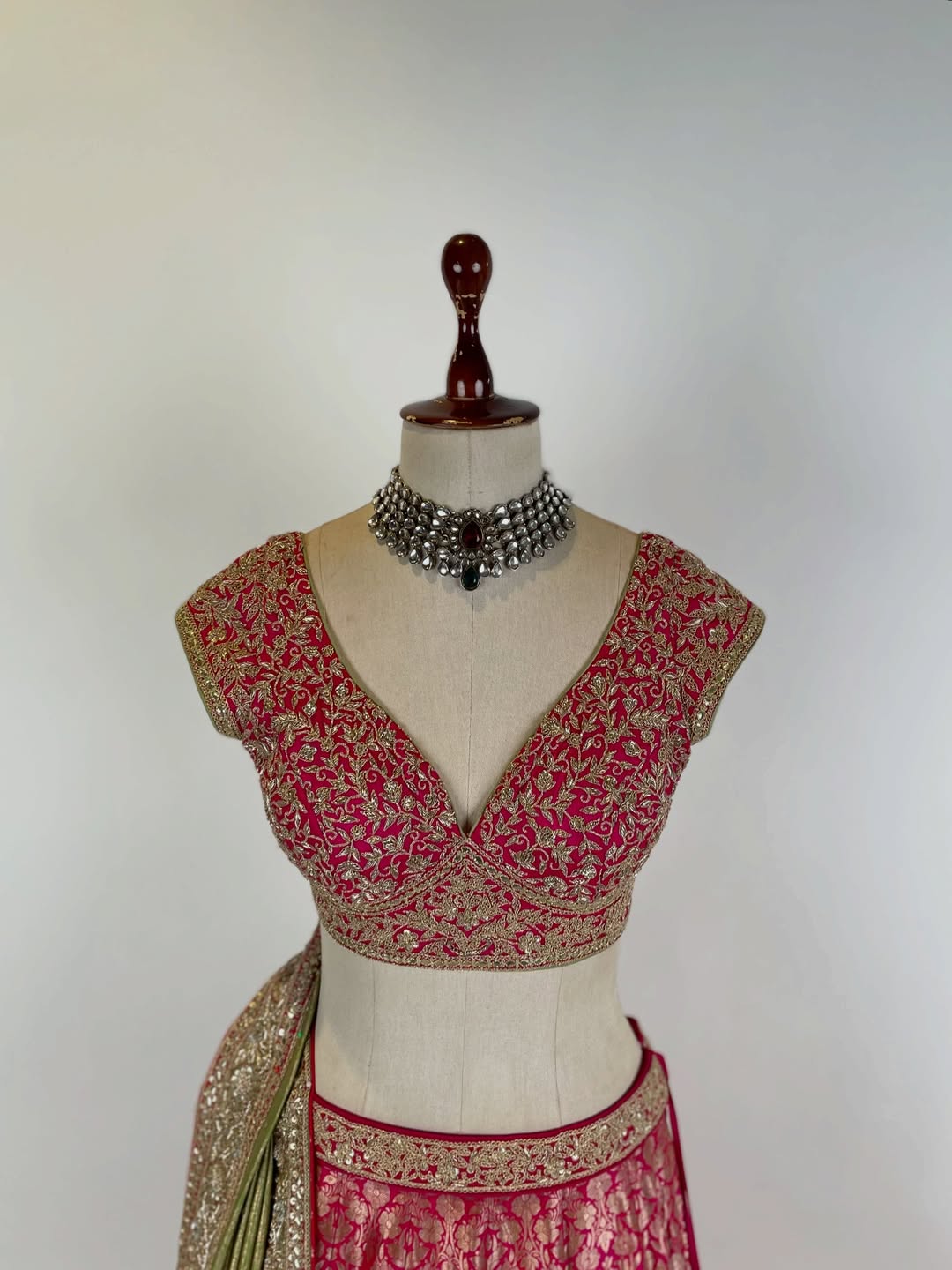LEHENGA ENSEMBLE IN KADWA AND BROCADE WEAVES WITH MARODI EMBROIDERY