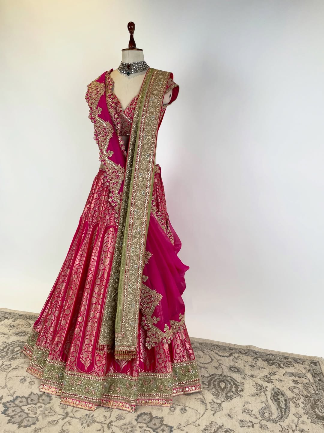 LEHENGA ENSEMBLE IN KADWA AND BROCADE WEAVES WITH MARODI EMBROIDERY