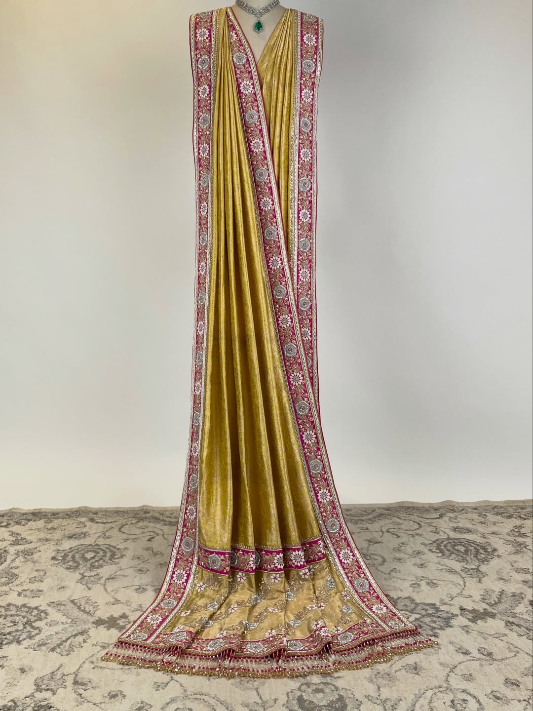 Marigold Yellow Handloom Brocade Saree with Marodi Hand-Embroidered Blouse