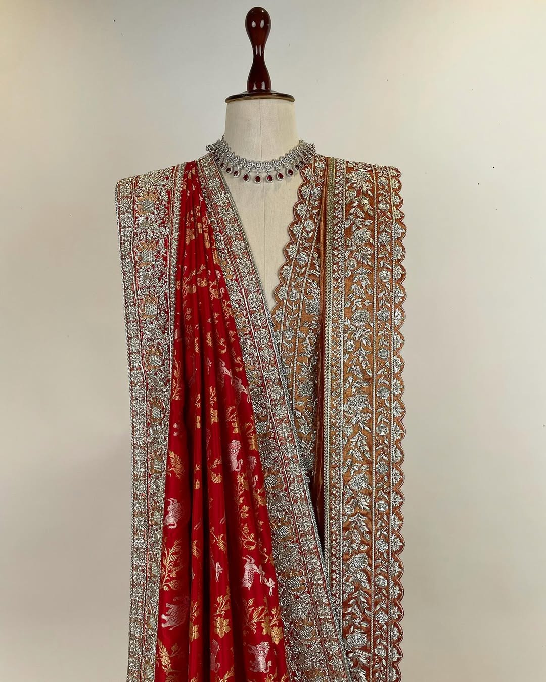 Pure Zari Kadwa Ganga-Jamuni Shikargah Saree with Unstitched Blouse.