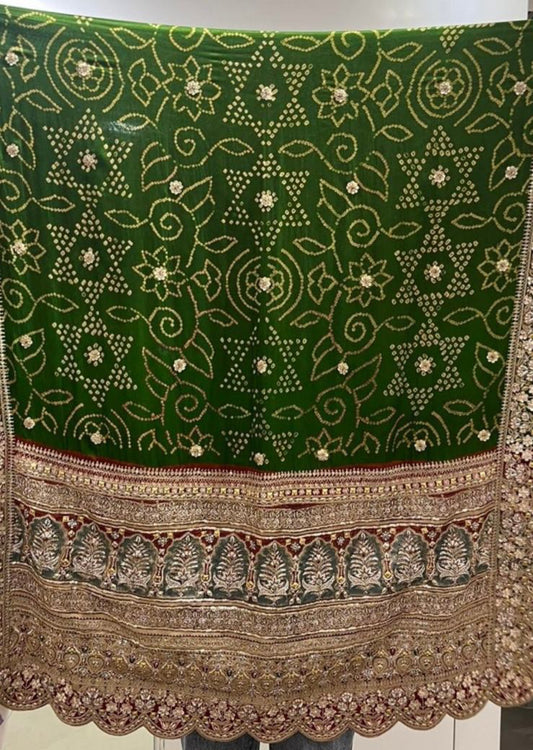Green Ajrakh Bandhani Marodi Embroidered Dupatta