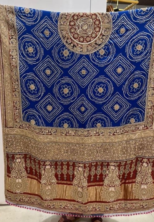 Blue Ajrakh Bandhani Marodi Embroidered Dupatta