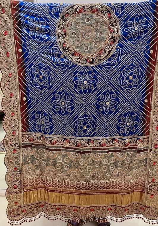 Blue Ajrakh Bandhani Marodi Embroidered Dupatta