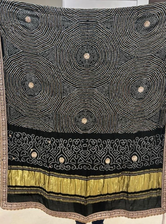 Black Gajji Silk Bandhani Dupatta