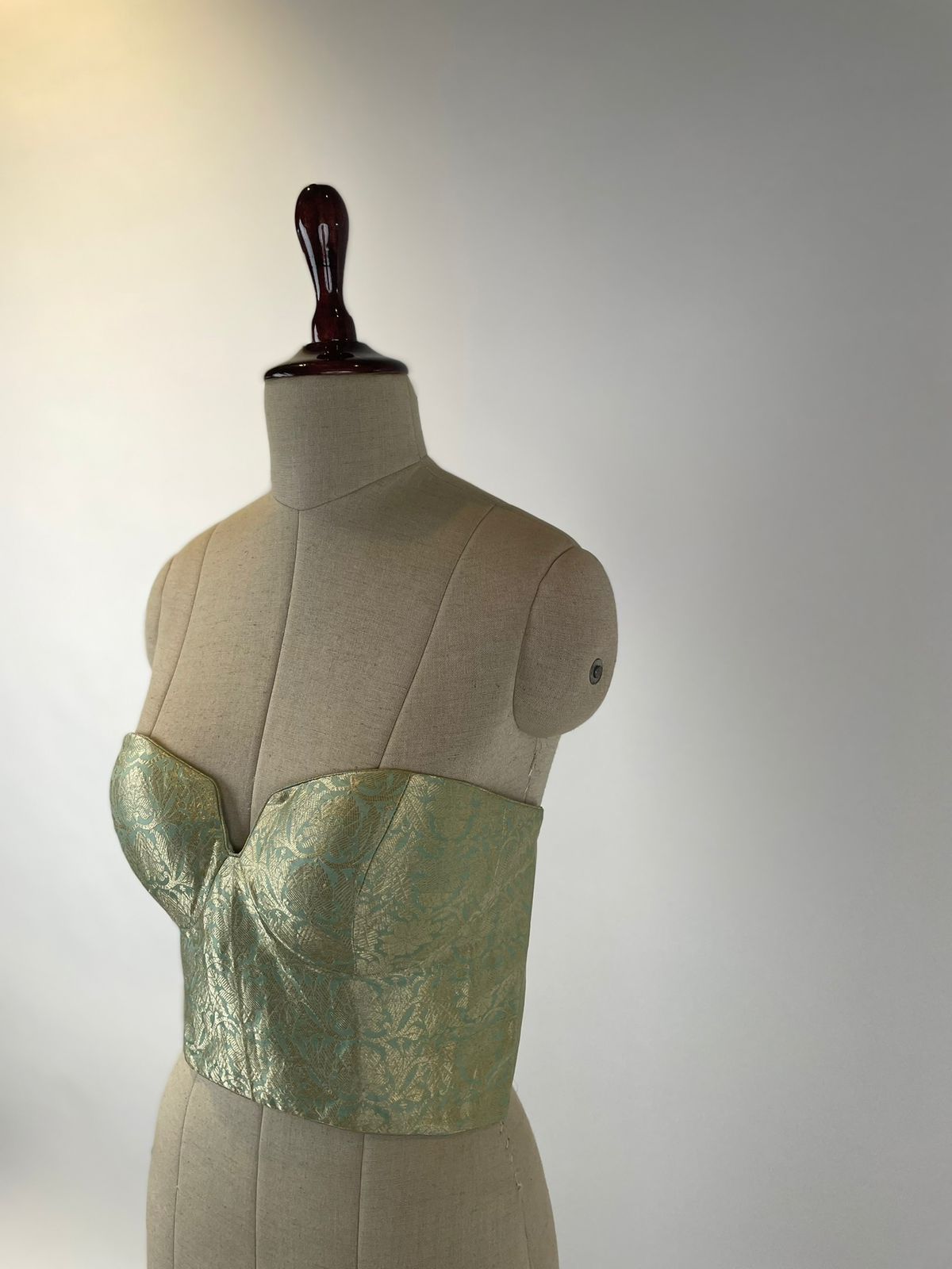 Mint Green Kota Doria Cape Jacket and Pants with Banarasi Brocade Corset