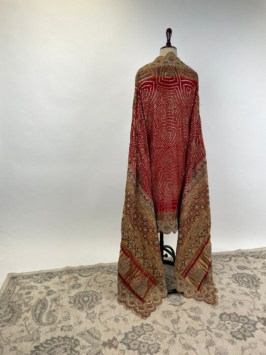 Red Ajrakh Bandhani Marodi Embroidered Dupatta