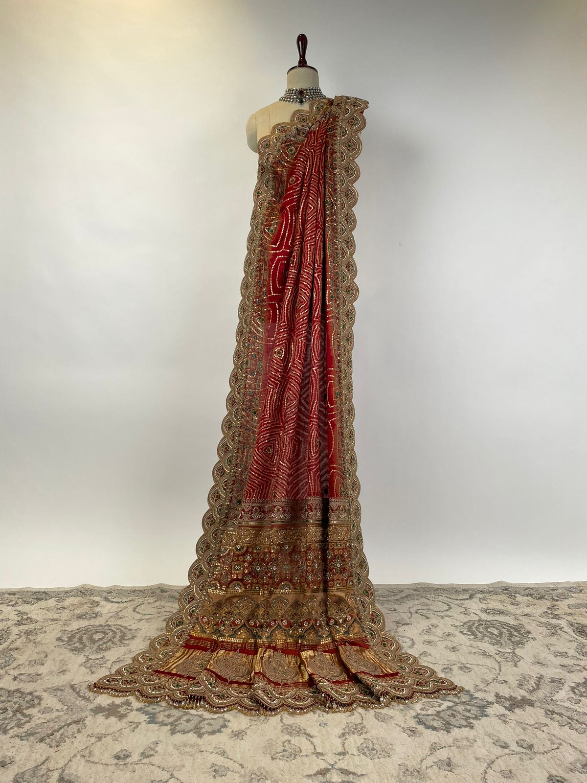 Red Ajrakh Bandhani Marodi Embroidered Dupatta