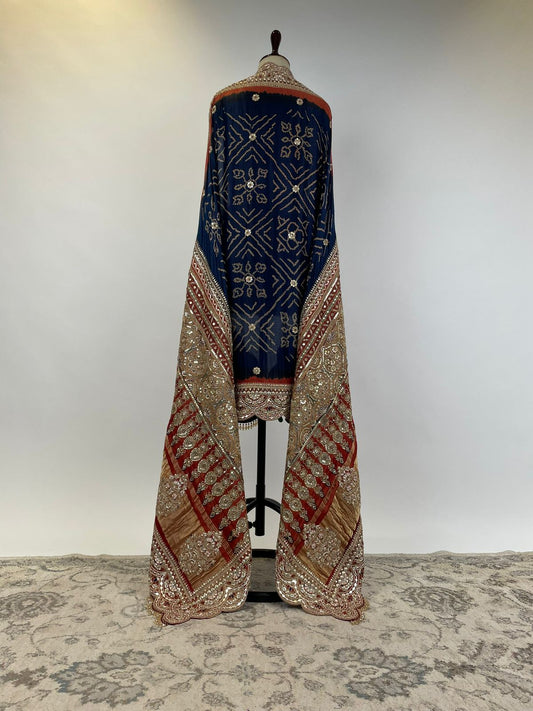 Indigo Ajrakh Bandhani Marodi Embroidered Dupatta
