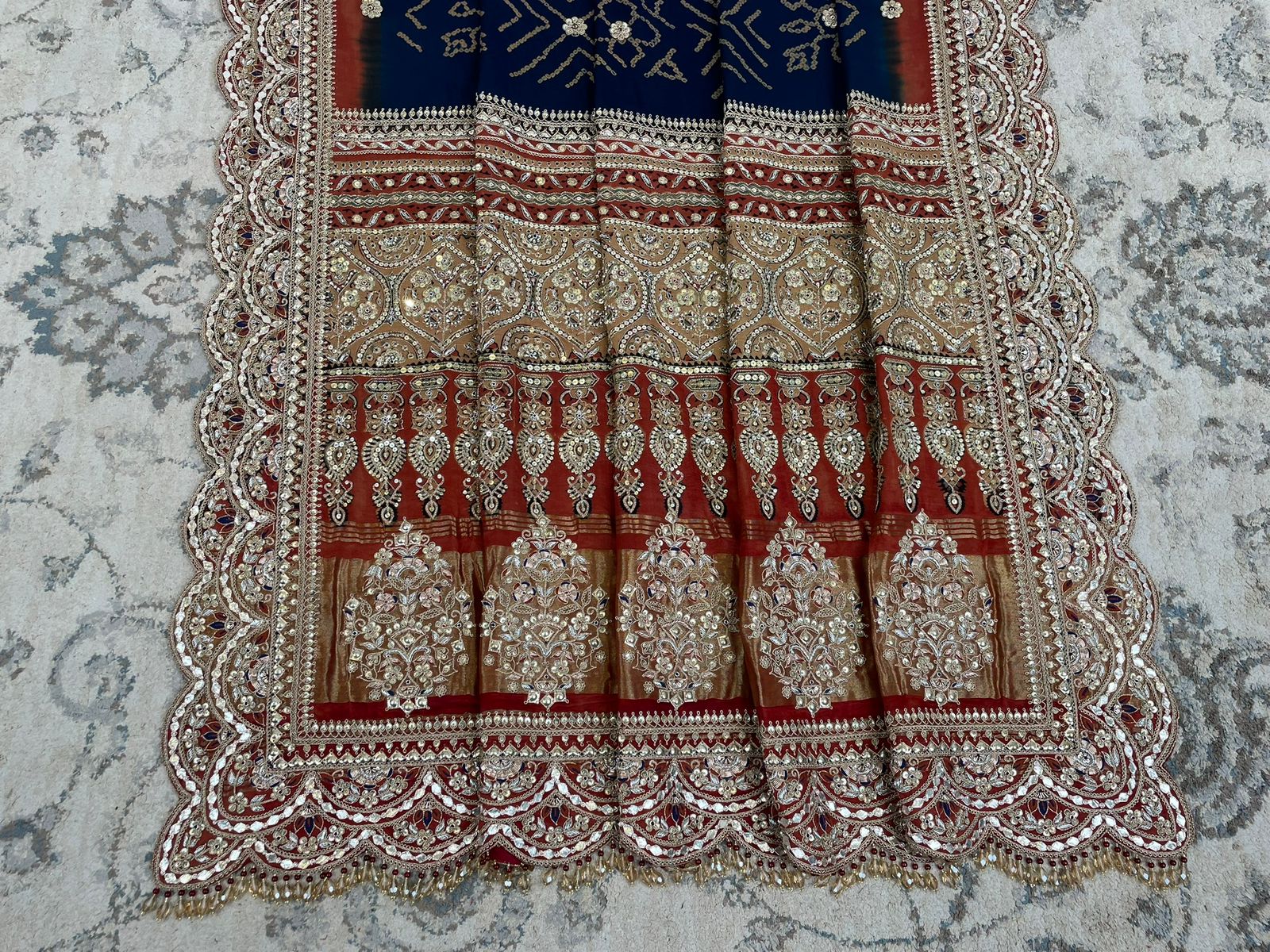 Indigo Ajrakh Bandhani Marodi Embroidered Dupatta