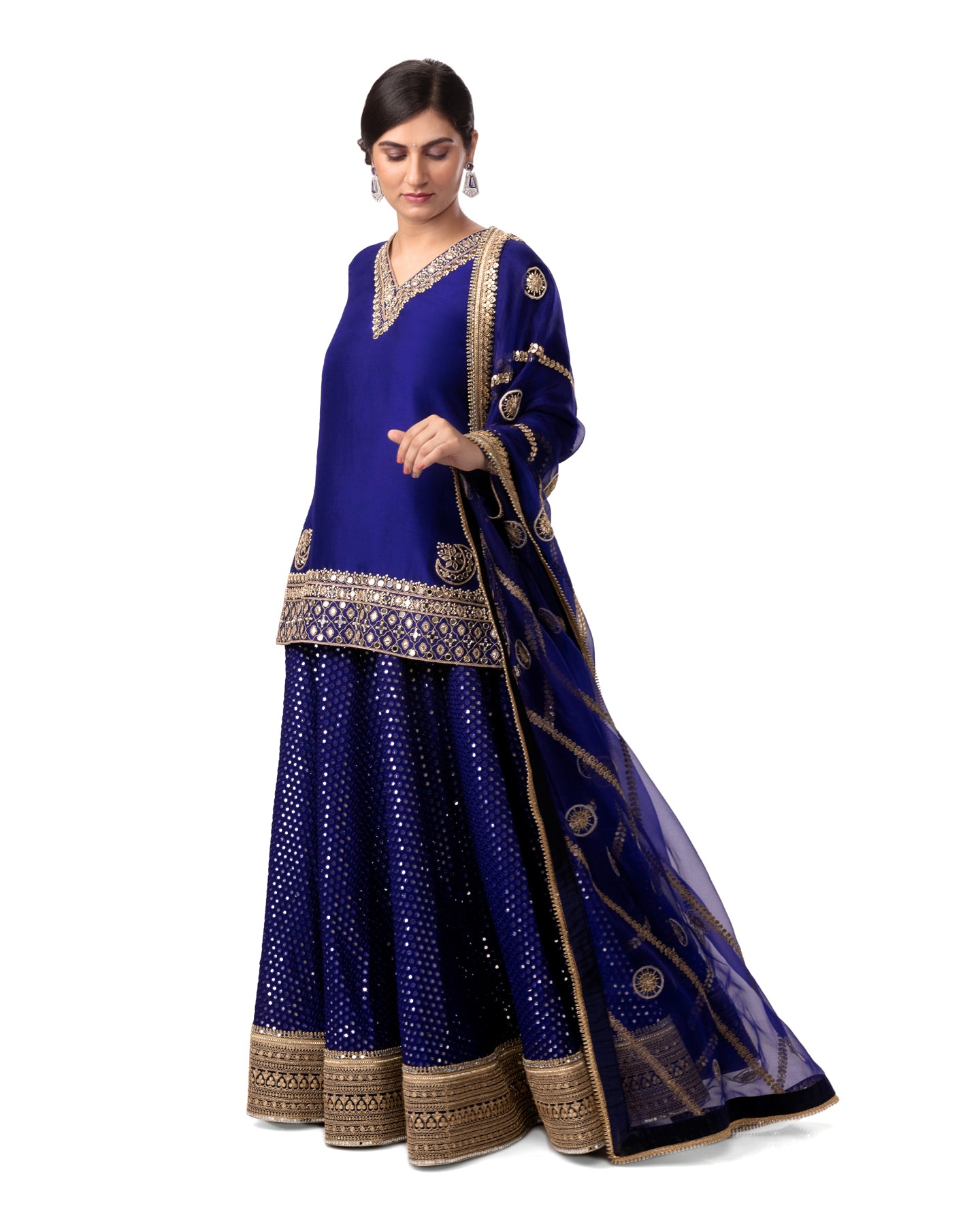 ROYAL BLUE MIRROR & GOTAPATTI KURTA SET PAIRED WITH FAUX MIRROR SKIRT