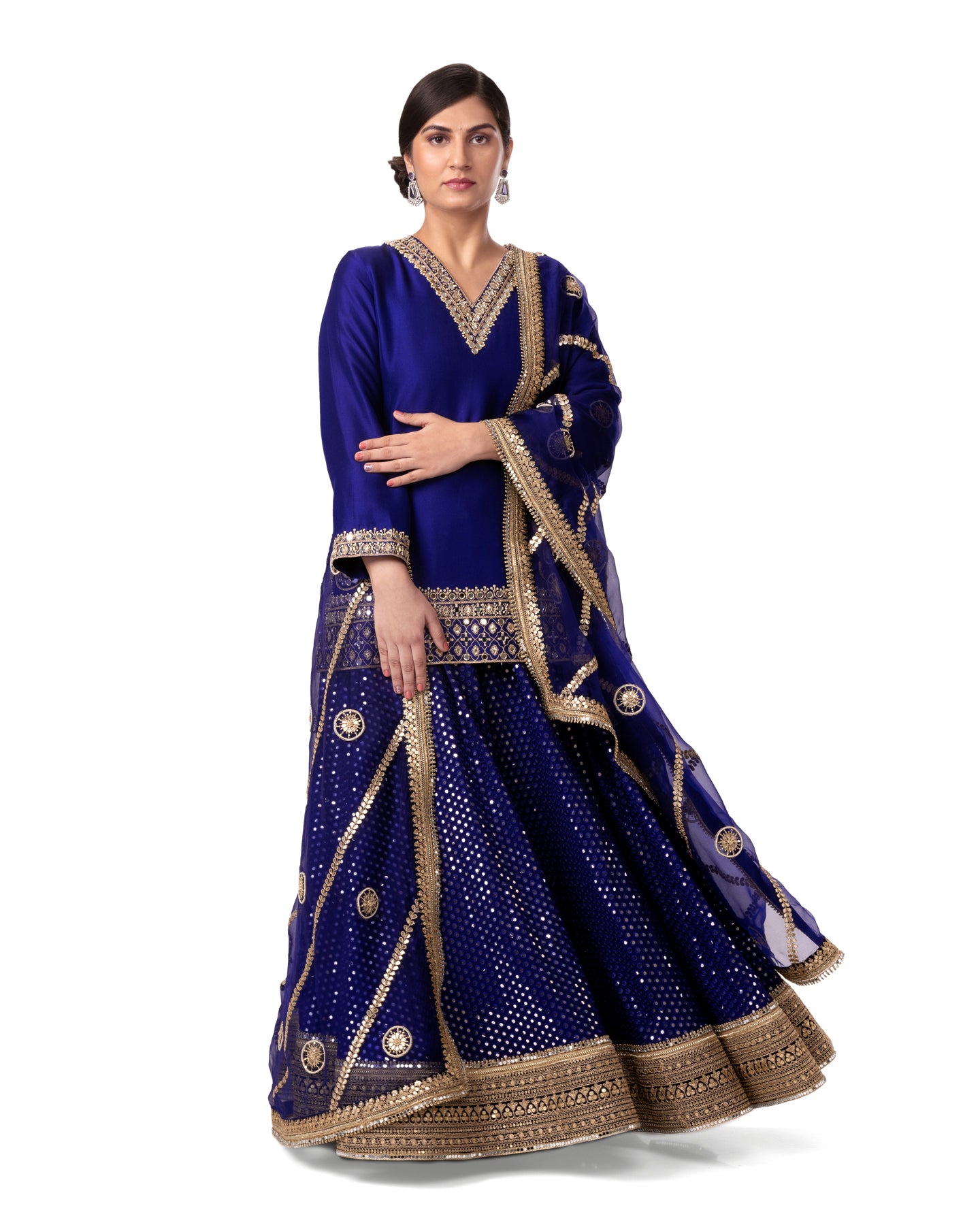 ROYAL BLUE MIRROR & GOTAPATTI KURTA SET PAIRED WITH FAUX MIRROR SKIRT