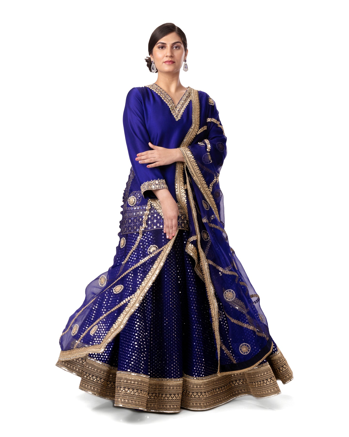 ROYAL BLUE MIRROR & GOTAPATTI KURTA SET PAIRED WITH FAUX MIRROR SKIRT