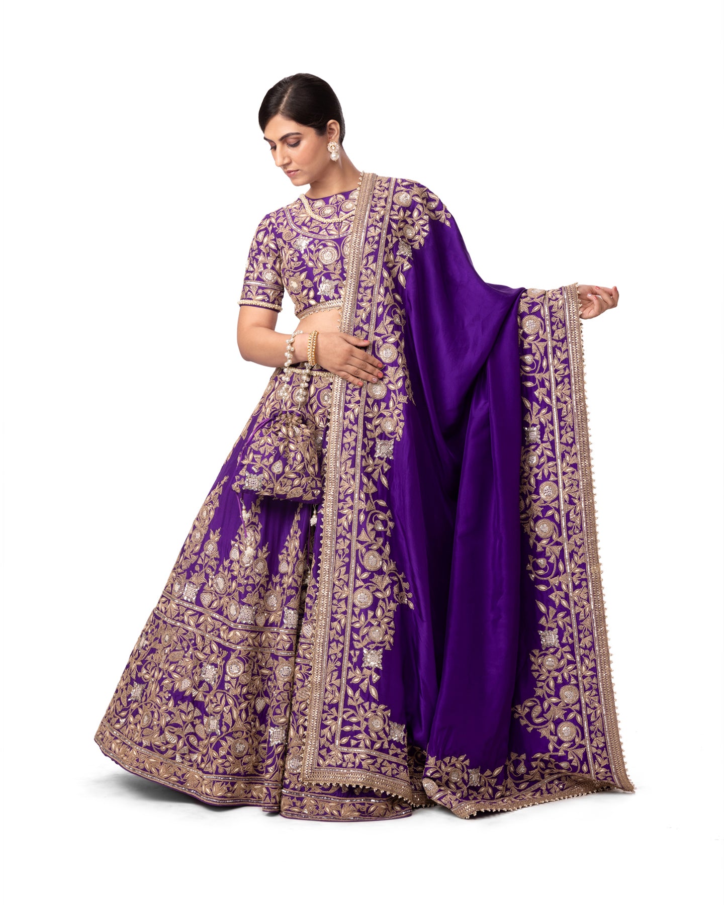 MARODI WORK LEHENGA WITH EMBROIDERED POTLI