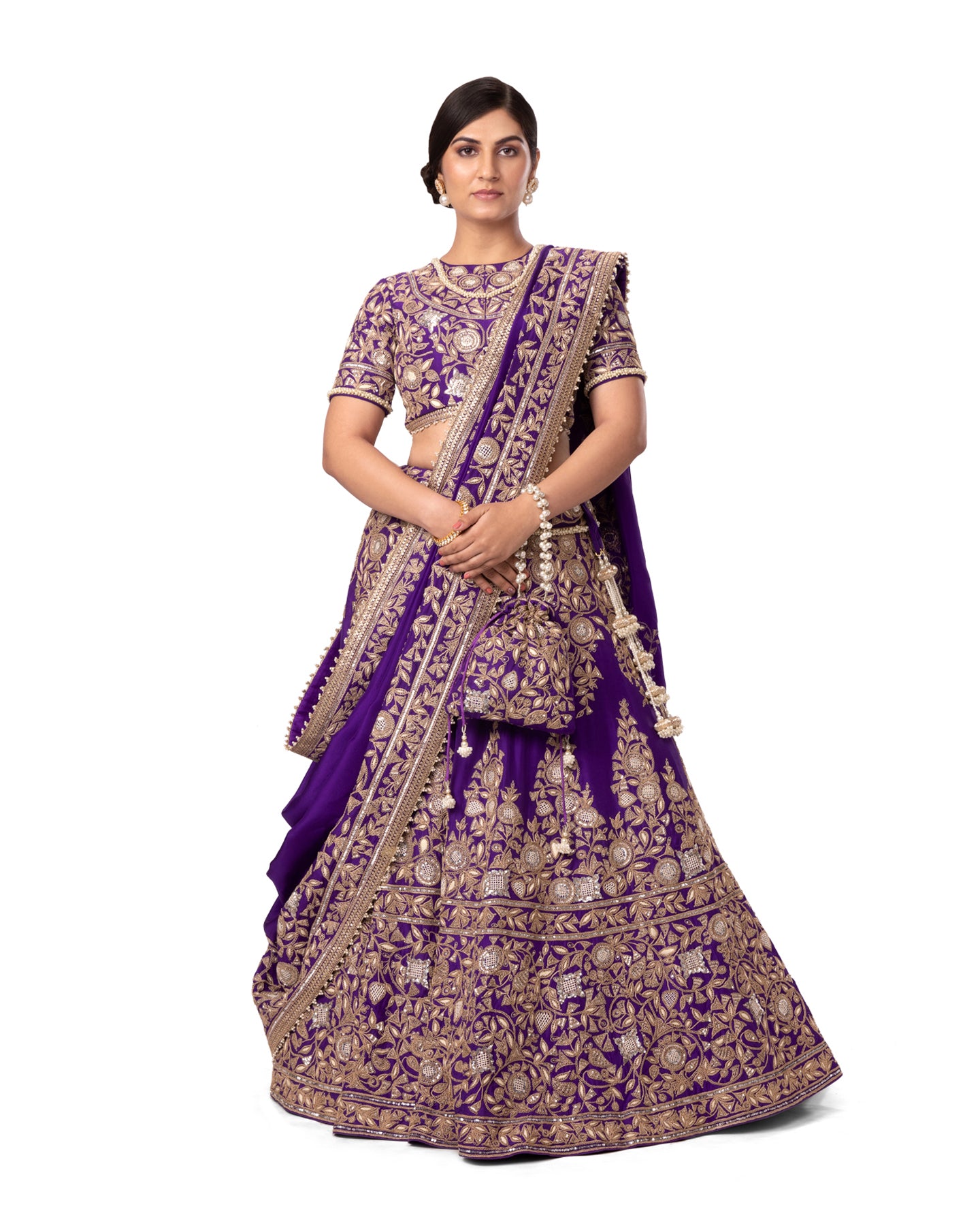 MARODI WORK LEHENGA WITH EMBROIDERED POTLI