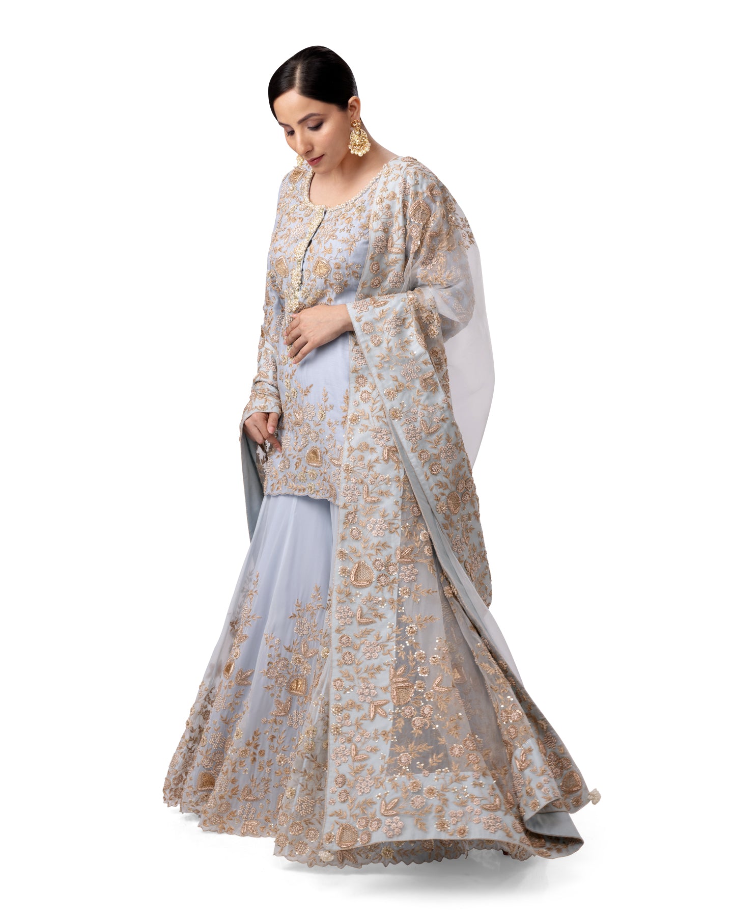 PASTEL BLUE FLORAL EMBROIDERED SHARARA