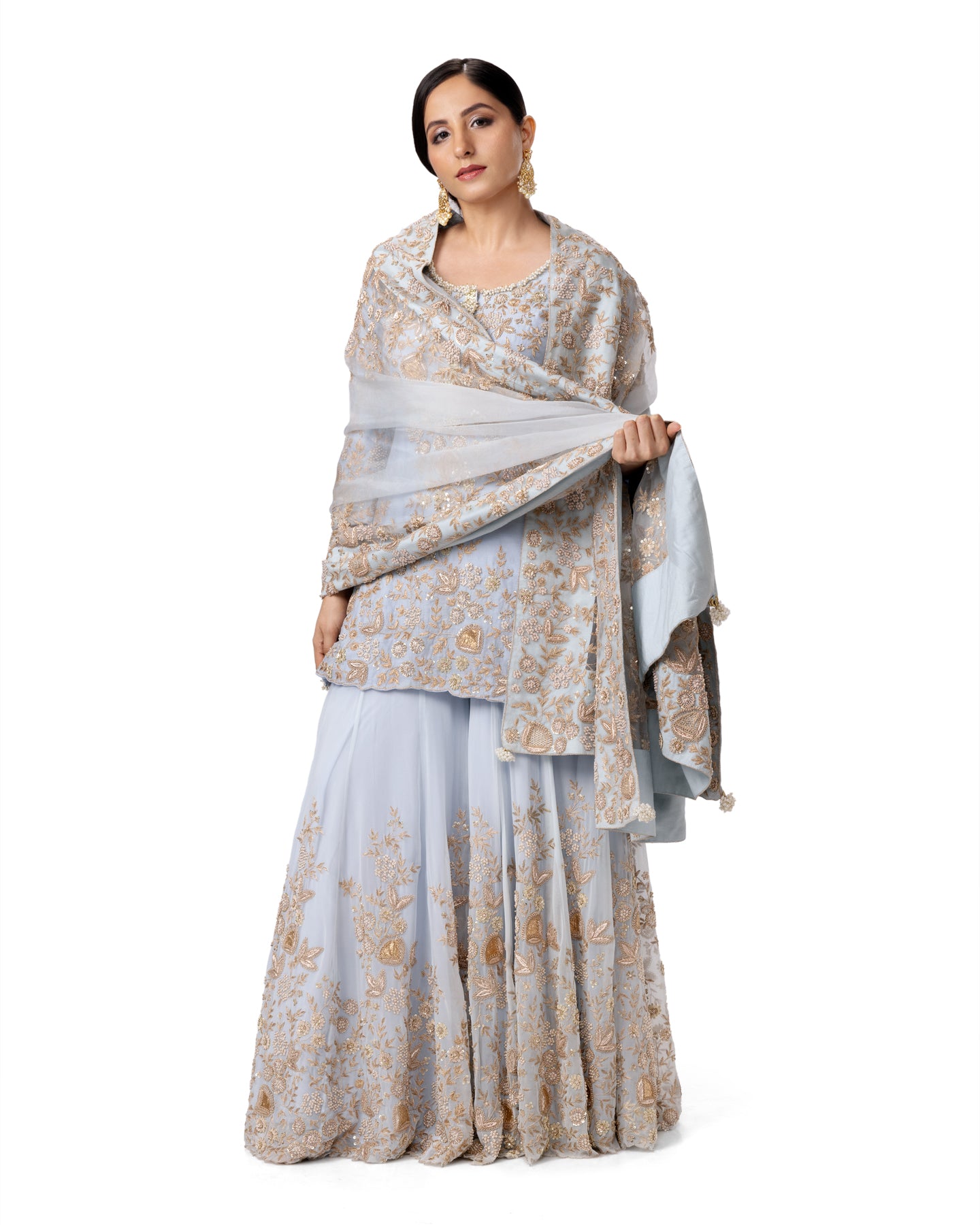 PASTEL BLUE FLORAL EMBROIDERED SHARARA