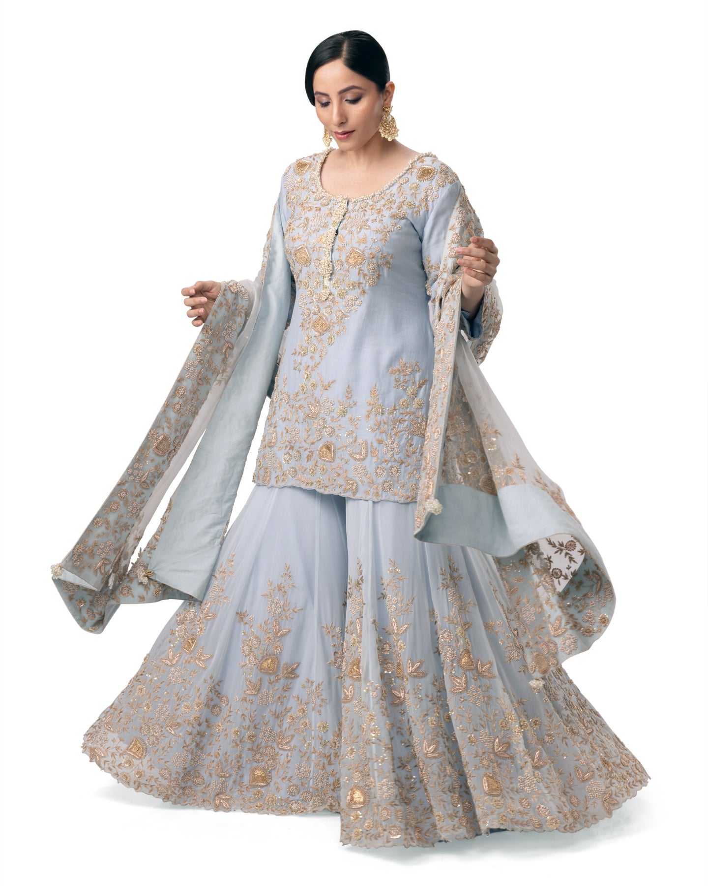 PASTEL BLUE FLORAL EMBROIDERED SHARARA